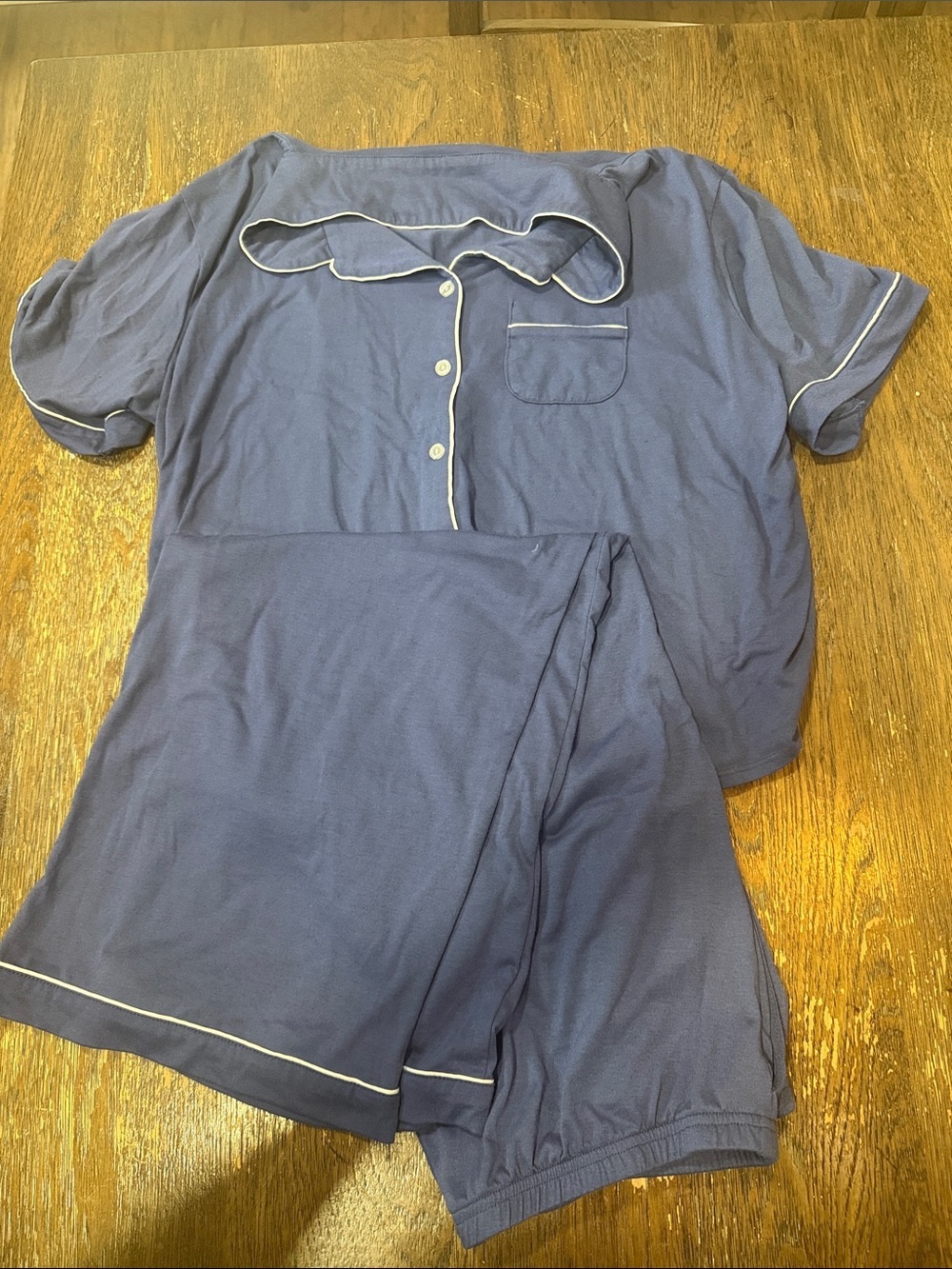 Classic Navy Short-Sleeve Pajama Set with White Piping